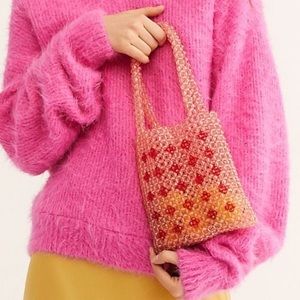Free people pink beaded mini tote bag